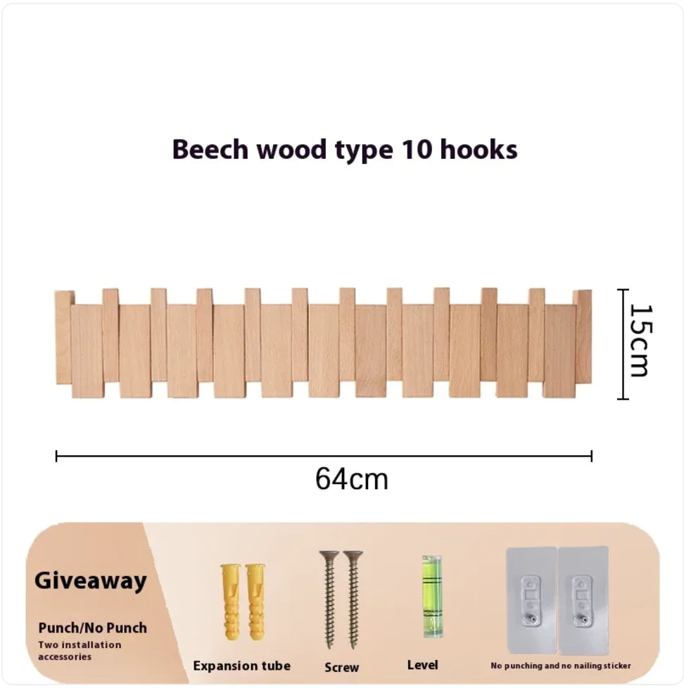 Wall-Mounted Solid Wood Clothes Hook.