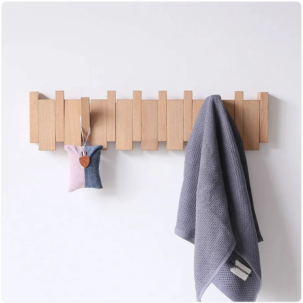 Wall-Mounted Solid Wood Clothes Hook.