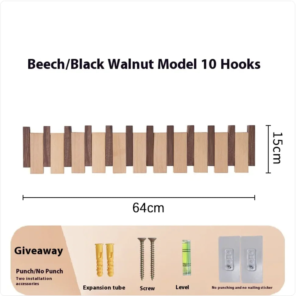 Wall-Mounted Solid Wood Clothes Hook.