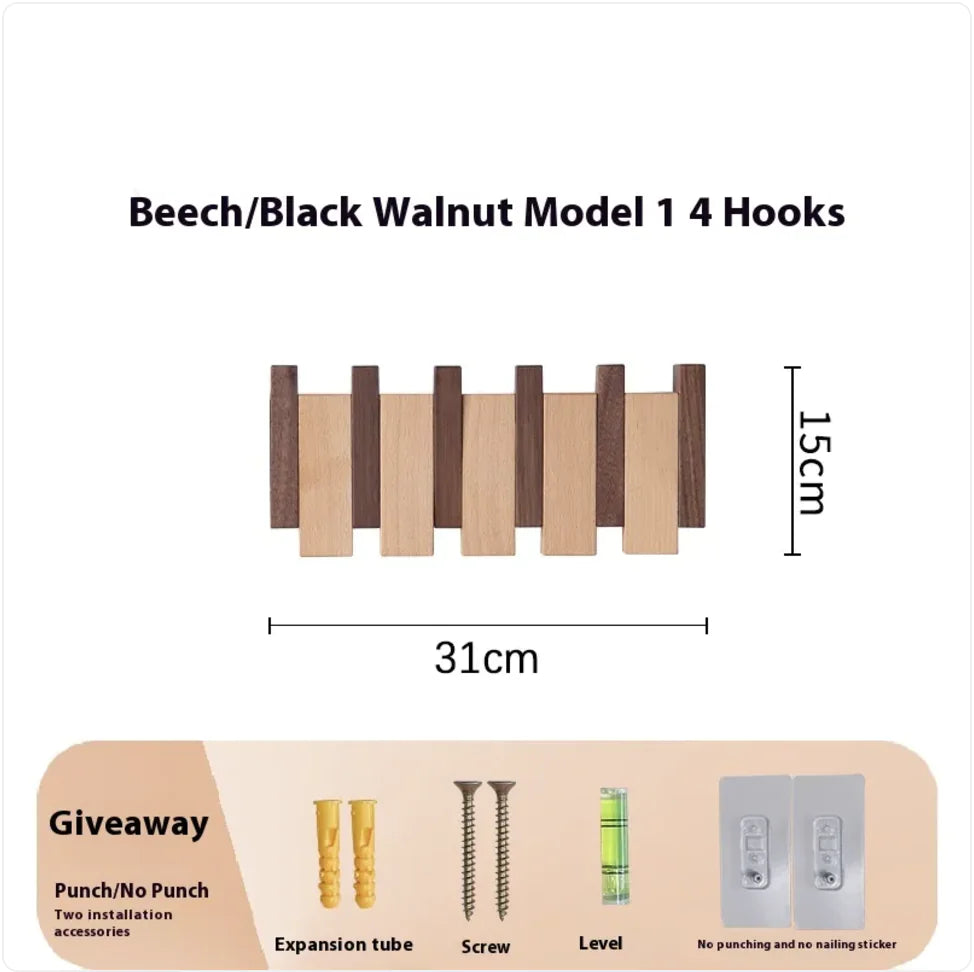 Wall-Mounted Solid Wood Clothes Hook.