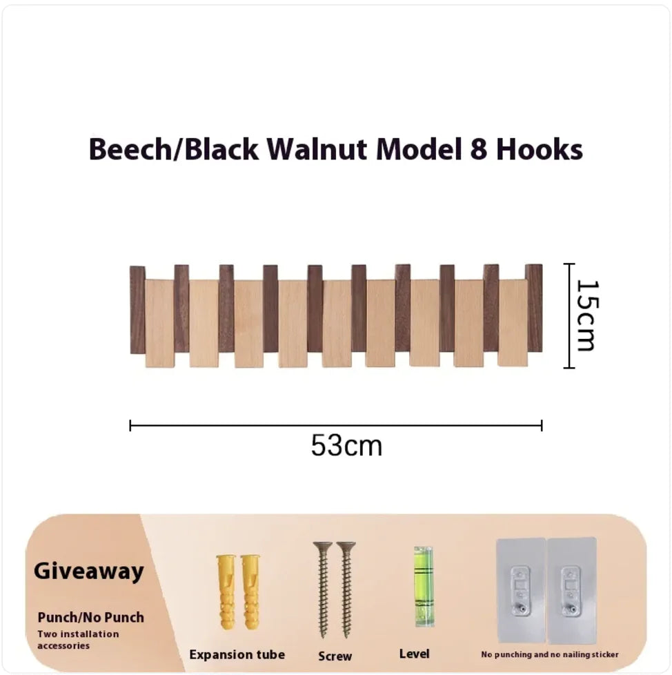 Wall-Mounted Solid Wood Clothes Hook.