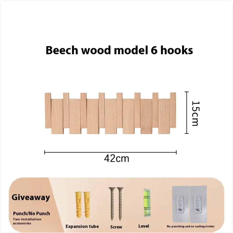 Wall-Mounted Solid Wood Clothes Hook.