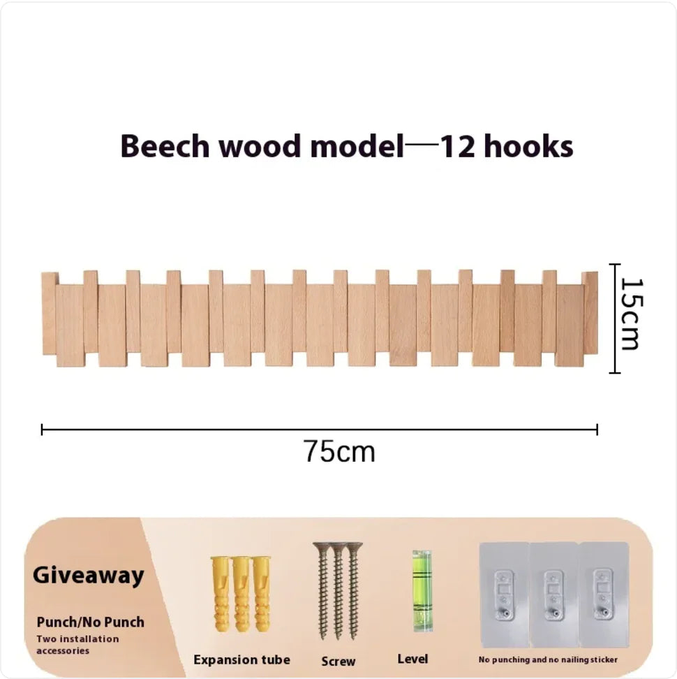 Wall-Mounted Solid Wood Clothes Hook.