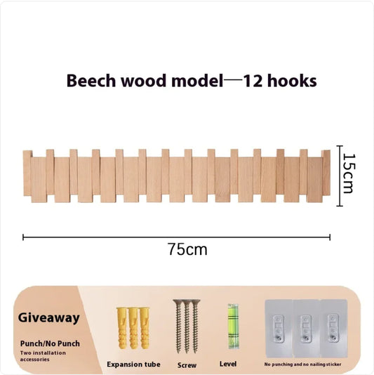 Wall-Mounted Solid Wood Clothes Hook.