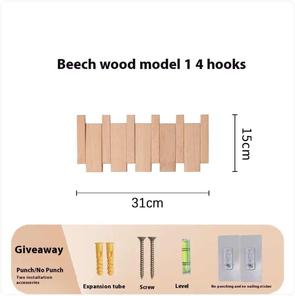 Wall-Mounted Solid Wood Clothes Hook.