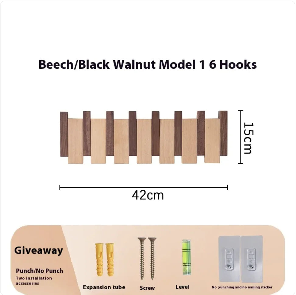 Wall-Mounted Solid Wood Clothes Hook.