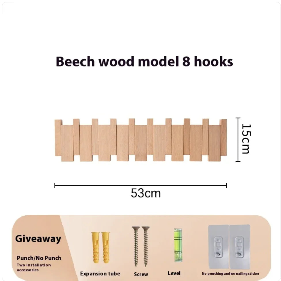 Wall-Mounted Solid Wood Clothes Hook.